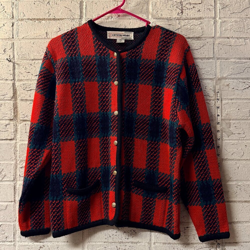 Crystal-Kobe Vintage Plaid Knit Cardigan – Red & Green – M/M